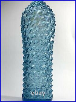 Vintage Blue Diamond Pattern MCM Empoli Genie Style Bottle Decanter 23 Aqua