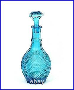 Vintage Blue Diamond Point Glass Genie Bottle Decanter With Faceted Stopper 13