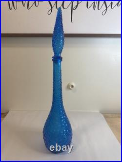 Vintage Blue Empoli Bubble Hobnail Glass Genie Decanter Bottle withStopper 22