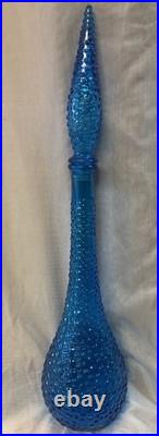 Vintage Blue Empoli Bubble Hobnail Glass Genie Decanter Bottle withStopper 22