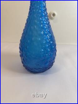 Vintage Blue Empoli Bubble Hobnail Glass Genie Decanter Bottle withStopper 22