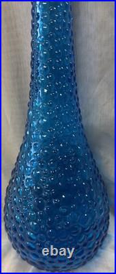 Vintage Blue Empoli Bubble Hobnail Glass Genie Decanter Bottle withStopper 22