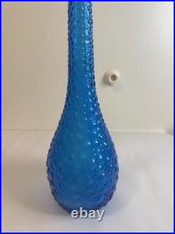 Vintage Blue Empoli Bubble Hobnail Glass Genie Decanter Bottle withStopper 22