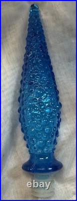 Vintage Blue Empoli Bubble Hobnail Glass Genie Decanter Bottle withStopper 22