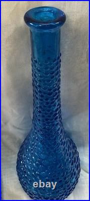 Vintage Blue Empoli Bubble Hobnail Glass Genie Decanter Bottle withStopper 22