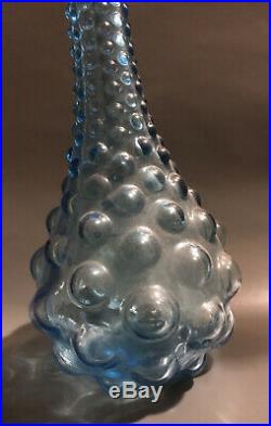 Vintage Blue Empoli Genie Bottle Decanter Blue Italian Art Glass Blue Bubble UK