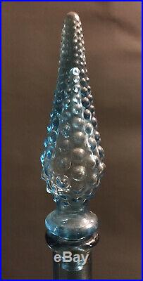 Vintage Blue Empoli Genie Bottle Decanter Blue Italian Art Glass Blue Bubble UK