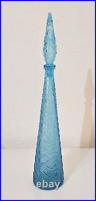Vintage Blue Empoli Glass Genie Decanter Bottle with Stopper Italy 1960s