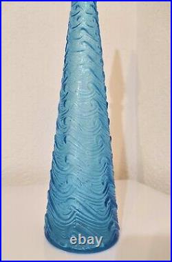 Vintage Blue Empoli Glass Genie Decanter Bottle with Stopper Italy 1960s