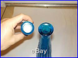 Vintage Blue Glass Bottle Made in Italy Bottle Vase Decanter Genie MCM