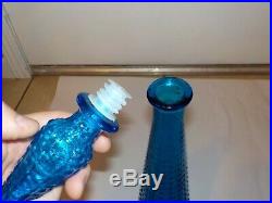 Vintage Blue Glass Bottle Made in Italy Bottle Vase Decanter Genie MCM