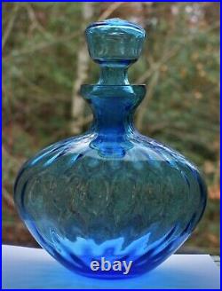 Vintage Blue Glass Decanter Bottle Empoli Optic Large with Stopper