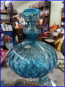 Vintage Blue Glass Decanter Empoli Geni Large with Stopper has sticker