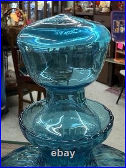 Vintage Blue Glass Decanter Empoli Geni Large with Stopper has sticker