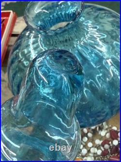 Vintage Blue Glass Decanter Empoli Geni Large with Stopper has sticker