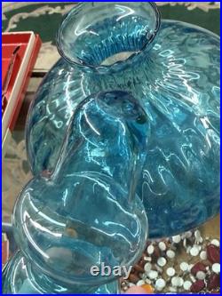 Vintage Blue Glass Decanter Empoli Geni Large with Stopper has sticker