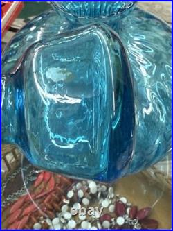 Vintage Blue Glass Decanter Empoli Geni Large with Stopper has sticker