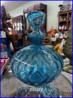 Vintage Blue Glass Decanter Empoli Geni Large with Stopper has sticker