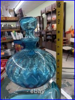 Vintage Blue Glass Decanter Empoli Geni Large with Stopper has sticker