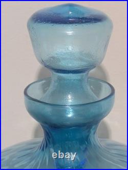 Vintage Blue Glass Decanter Empoli Geni Optic with Topper 112 oz Very Nice