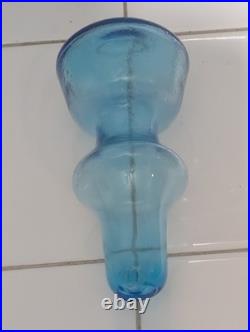 Vintage Blue Glass Decanter Empoli Geni Optic with Topper 112 oz Very Nice