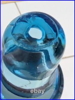 Vintage Blue Glass Decanter Empoli Geni Optic with Topper 112 oz Very Nice