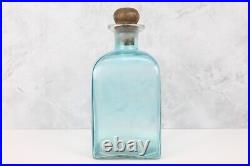 Vintage Blue Glass Decanter with Natural Wooden Stopper Decorative Tabletop Pc