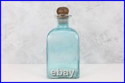 Vintage Blue Glass Decanter with Natural Wooden Stopper Decorative Tabletop Pc