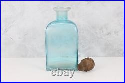 Vintage Blue Glass Decanter with Natural Wooden Stopper Decorative Tabletop Pc