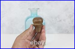 Vintage Blue Glass Decanter with Natural Wooden Stopper Decorative Tabletop Pc