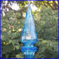 Vintage Blue Glass Genie Bottle, 21 inch MCM Decanter, Italy, Collectible Glass