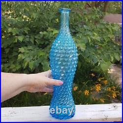 Vintage Blue Glass Genie Bottle, 21 inch MCM Decanter, Italy, Collectible Glass