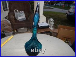 Vintage Blue Glass Genie Bottle Wine Bottle Decanter Italy Estate Find