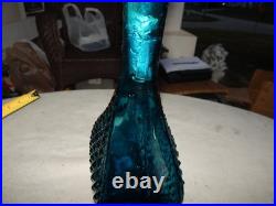 Vintage Blue Glass Genie Bottle Wine Bottle Decanter Italy Estate Find