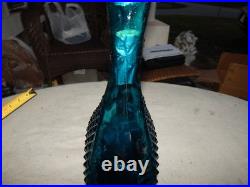 Vintage Blue Glass Genie Bottle Wine Bottle Decanter Italy Estate Find