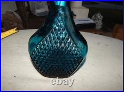 Vintage Blue Glass Genie Bottle Wine Bottle Decanter Italy Estate Find