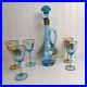 Vintage-Blue-Gold-Glass-Bohemian-Romanian-Wine-Decanter-Set-5-Glasses-Beautiful-01-dbe