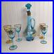 Vintage-Blue-Gold-Glass-Bohemian-Romanian-Wine-Decanter-Set-5-Glasses-Beautiful-01-khdu