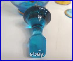 Vintage Blue Gold Glass Bohemian Romanian Wine Decanter Set 5 Glasses Beautiful