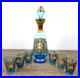 Vintage-Blue-Gold-Glass-Decanter-Stopper-6-Glasses-Made-In-Italy-Venetian-01-ln