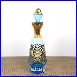 Vintage Blue Gold Glass Decanter Stopper 6 Glasses Made In Italy Venetian