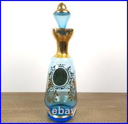 Vintage Blue Gold Glass Decanter Stopper 6 Glasses Made In Italy Venetian