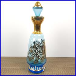 Vintage Blue Gold Glass Decanter Stopper 6 Glasses Made In Italy Venetian