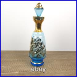 Vintage Blue Gold Glass Decanter Stopper 6 Glasses Made In Italy Venetian