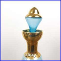 Vintage Blue Gold Glass Decanter Stopper 6 Glasses Made In Italy Venetian