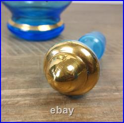 Vintage Blue Gold Glass Decanter Stopper 6 Glasses Made In Italy Venetian