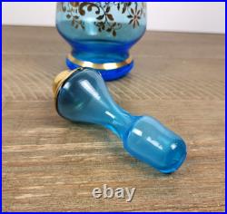 Vintage Blue Gold Glass Decanter Stopper 6 Glasses Made In Italy Venetian