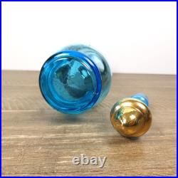 Vintage Blue Gold Glass Decanter Stopper 6 Glasses Made In Italy Venetian
