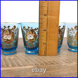 Vintage Blue Gold Glass Decanter Stopper 6 Glasses Made In Italy Venetian