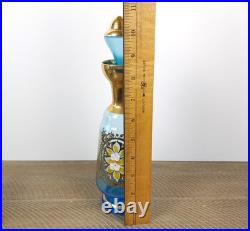 Vintage Blue Gold Glass Decanter Stopper 6 Glasses Made In Italy Venetian